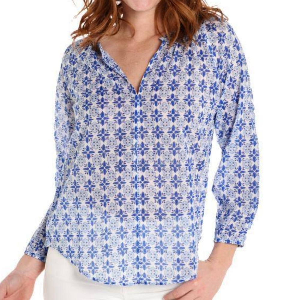 Roller Rabbit Lilian Lucy Top Size Womwn's Small Blue White Blouse